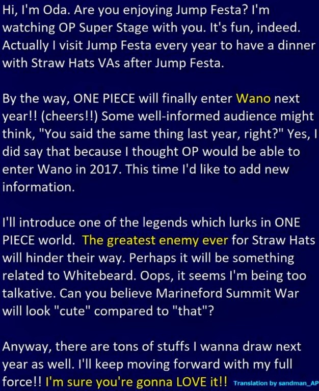 One Piece Oda statement