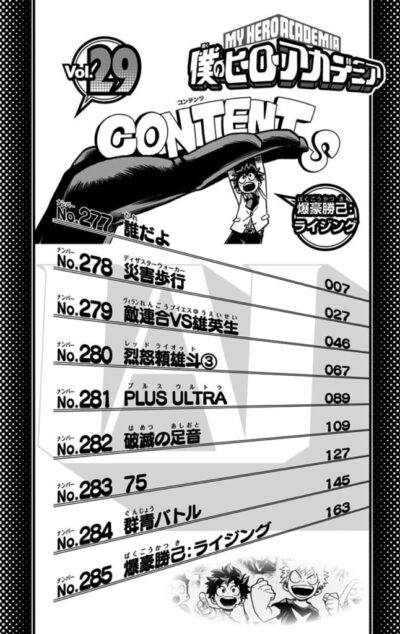 My Hero Academia Volume 29 Contents table