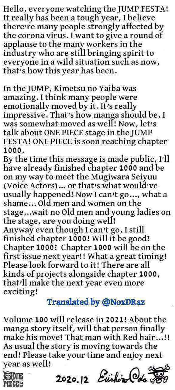 Oda's Message in Jump Festa 2021