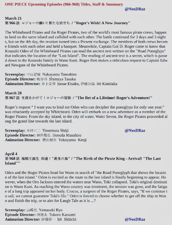 Roger And Oden One Piece Episode 966 Delayed Release Date Other Updates Otakusnotes