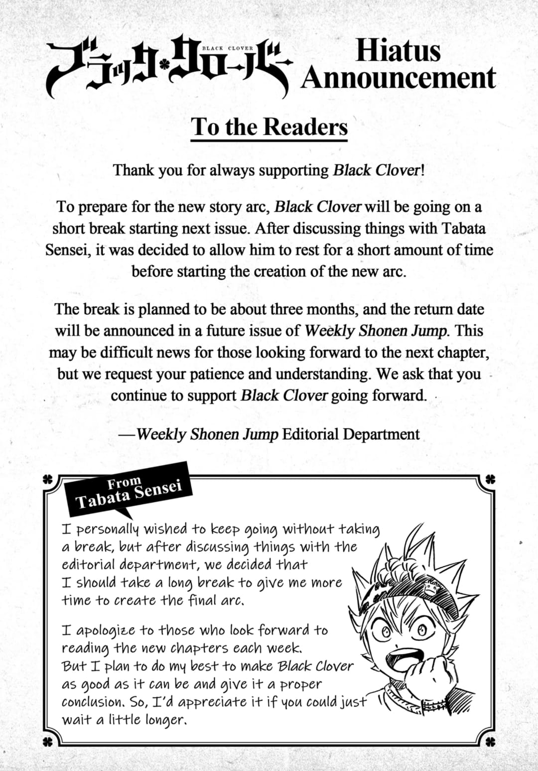 Black Clover Manga Delayed Release Date
