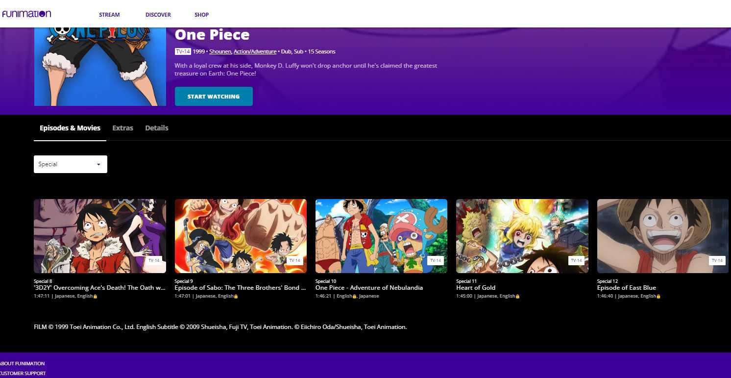 watch One Piece movies on Funimation