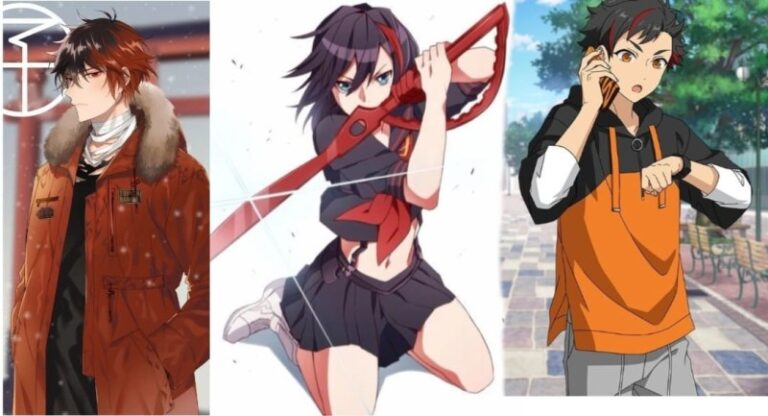 anime characters with red and black hair