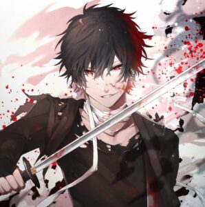 anime guy with red and black hair