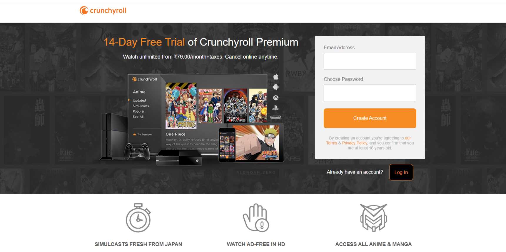 Premium plan of Crunchyroll