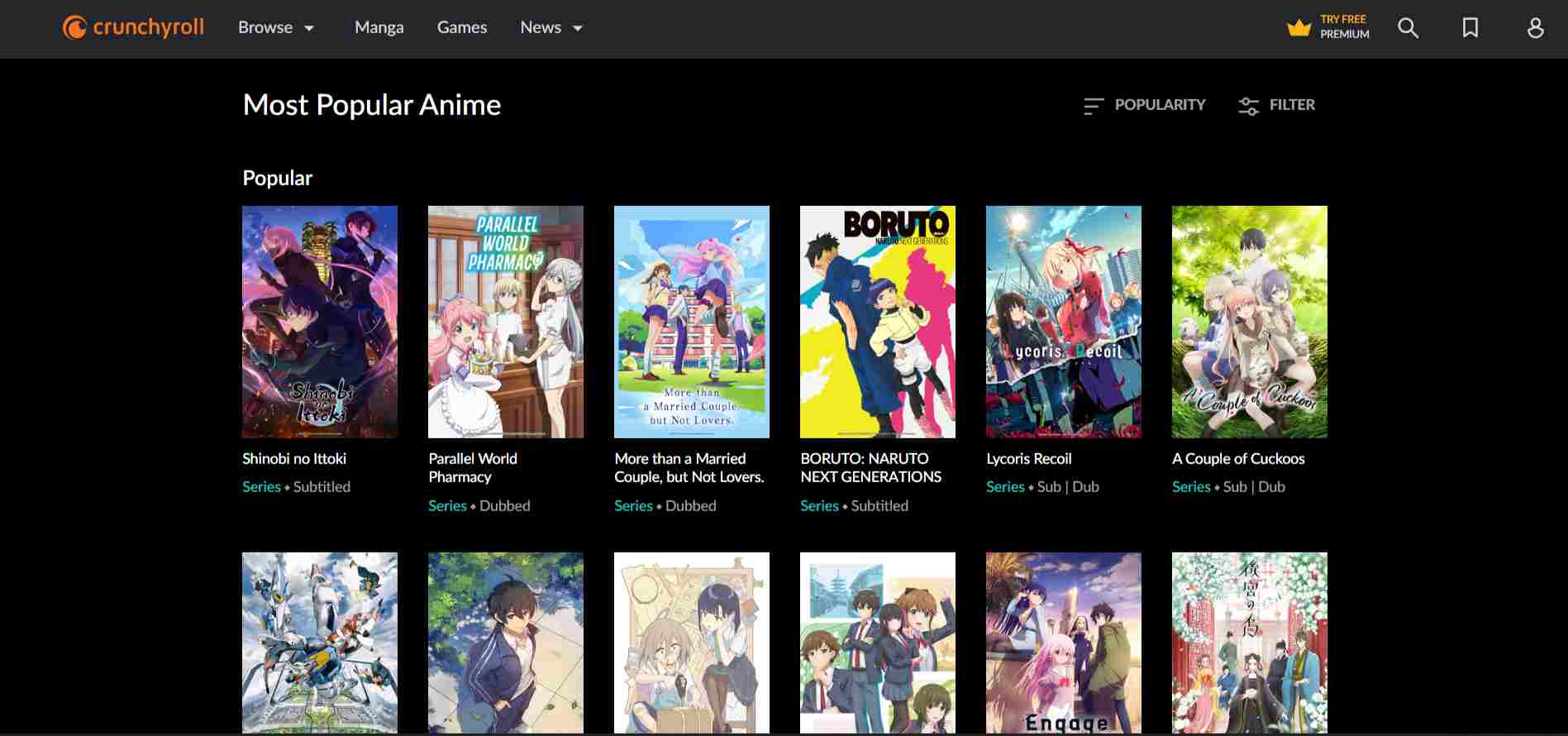 Popular anime on Crunchyroll
