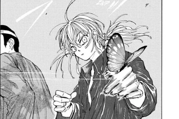 Akira Akao with a butterfly on her finger