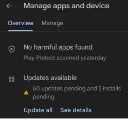 manage updates option