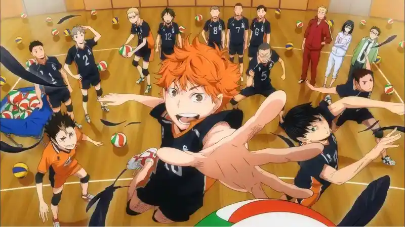 The image is a promotional visual for the popular sports anime and manga series Haikyu!!.