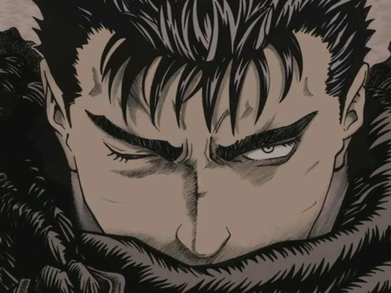 The character in the image is Guts, the protagonist of the popular dark fantasy manga and anime series Berserk, created by Kentaro Miura.