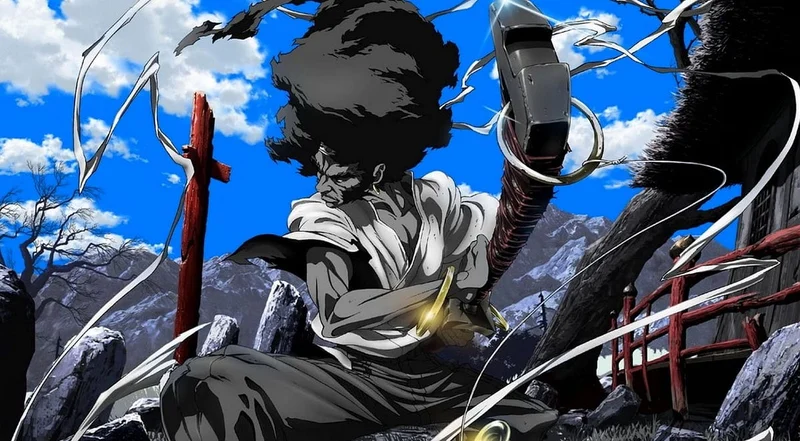 Afro Samurai, the stoic, katana-wielding protagonist of the anime series, in a dynamic pose.