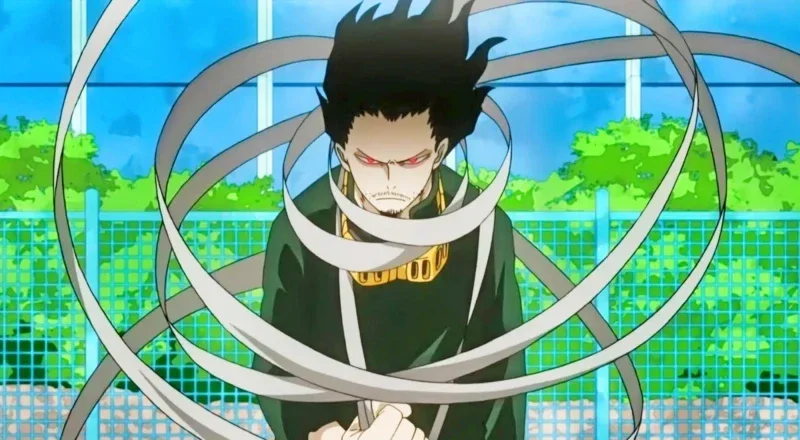 hota Aizawa with his hair and capturing weapon floating, indicating his Erasure Quirk is active.