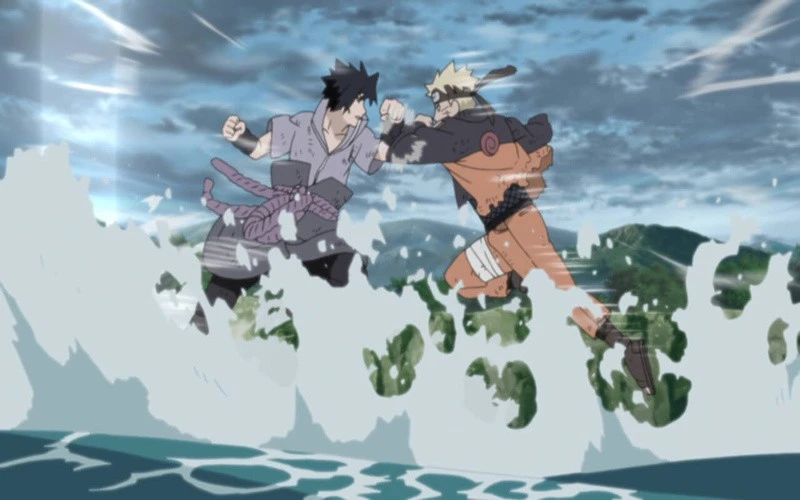 Naruto and Sasuke fighting