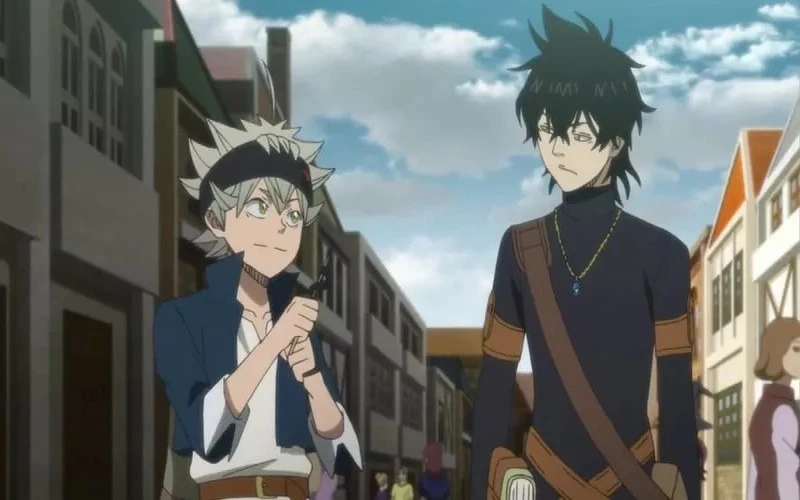 Asta and Yuno walking together in town