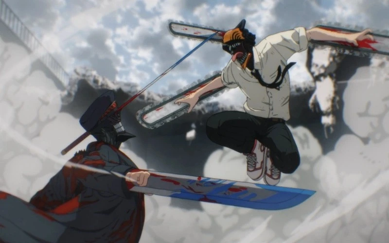 Denji and Katana Man fighting