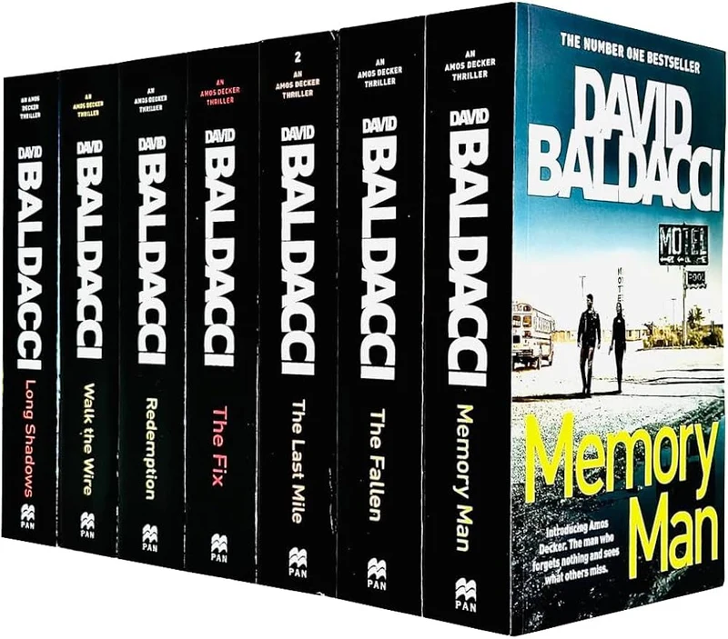 A set of seven David Baldacci Amos Decker thriller series paperback books.