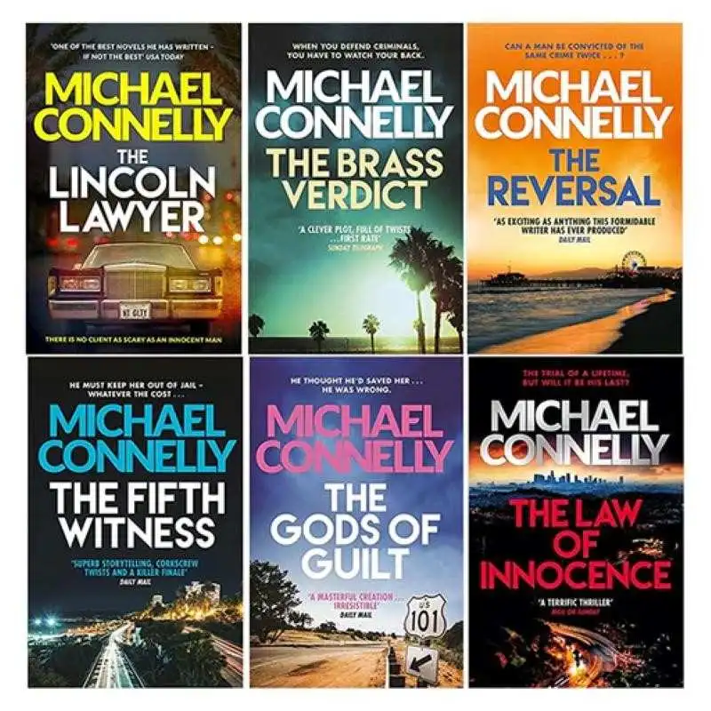 A collage of six book covers by Michael Connelly from the Mickey Haller series.