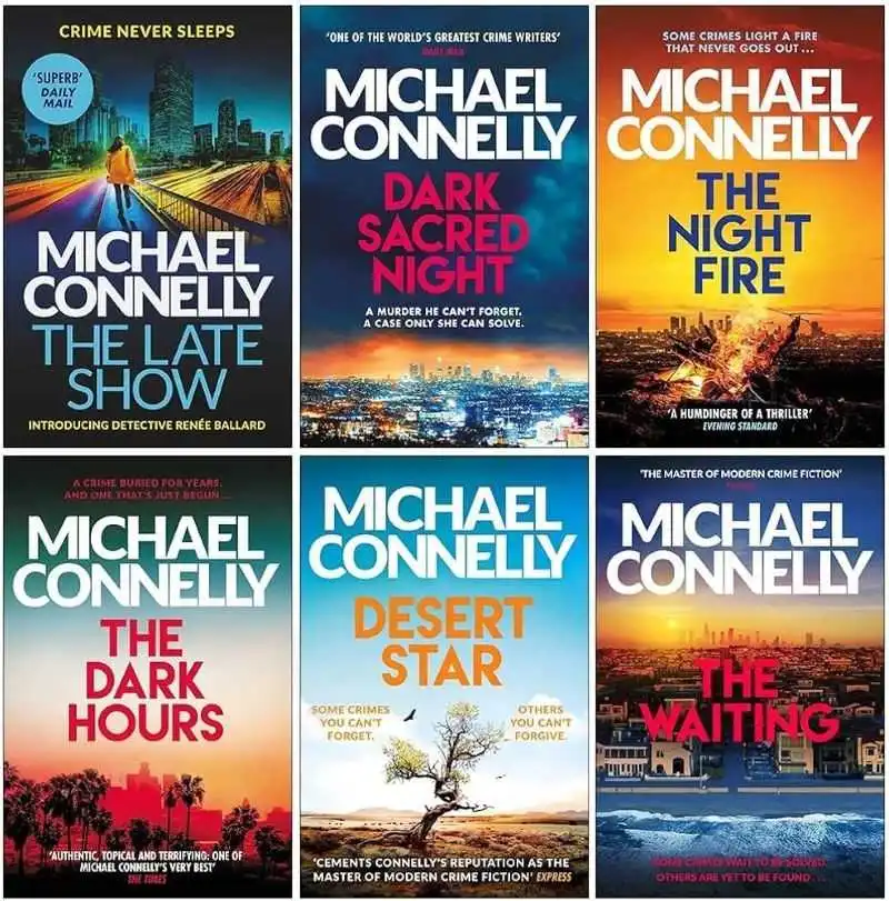 collage of six Michael Connelly book covers, all part of the Renée Ballard and Harry Bosch series. 