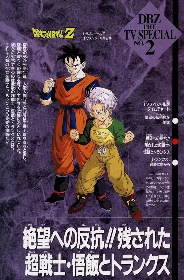 An image of Gohan and Trunks from the Dragon Ball Z TV special, known in English as The History of Trunks.