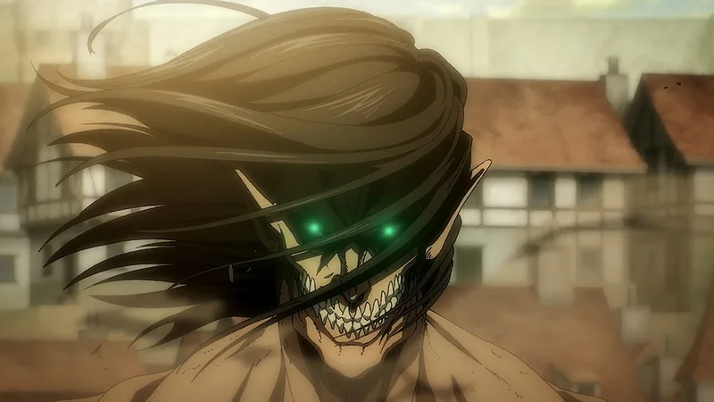 This image depicts the Attack Titan, specifically the form taken by the character Eren Yeager from the anime series Attack on Titan. 