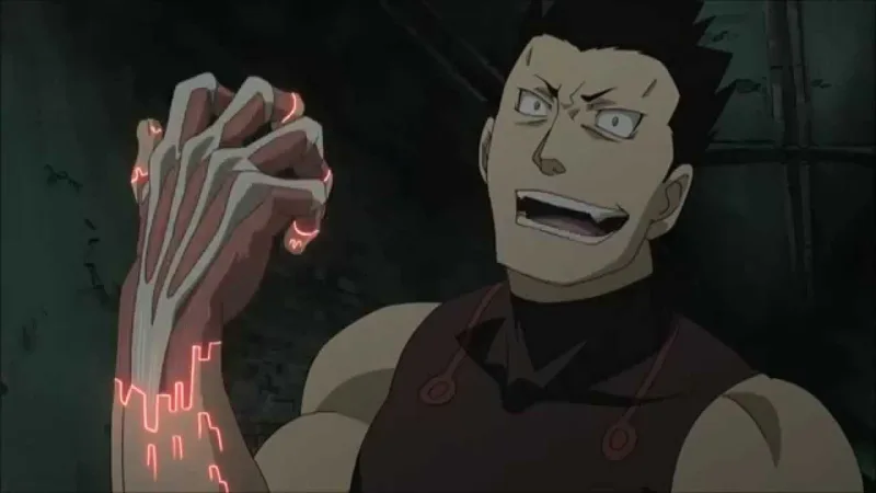 The character in the image is Greed, a Homunculus from the anime series Fullmetal Alchemist: Brotherhood. He is one of the Seven Deadly Sins, embodying the sin of Greed. 