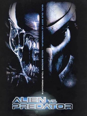 This image is a promotional movie poster for the 2004 science fiction action horror film Alien vs. Predator. The poster features the iconic imagery of the Alien Xenomorph and the Predator hunter facing each other. 