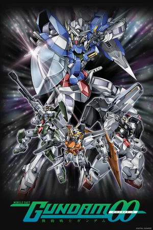 This image is a promotional poster for the anime series Mobile Suit Gundam 00. 