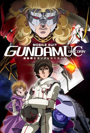 This image is a poster for the anime series Mobile Suit Gundam Unicorn. 