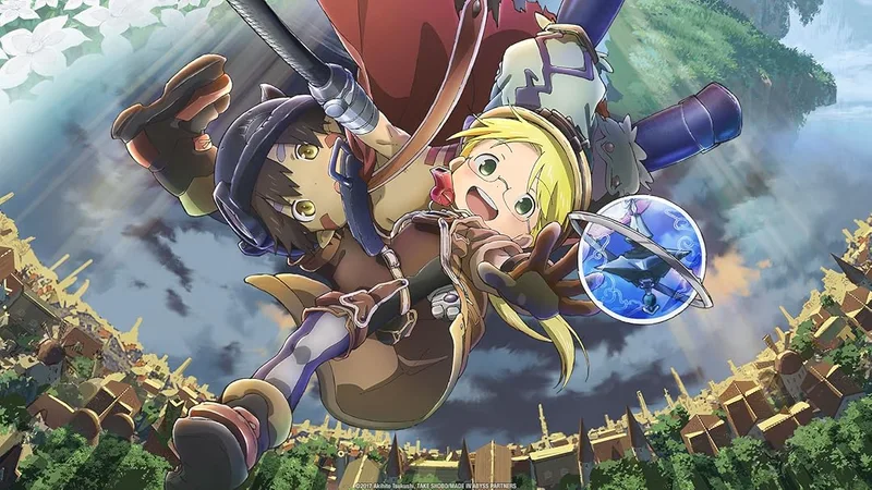 This image is a promotional visual for the anime series and film Made in Abyss, specifically representing the first compilation film, Made in Abyss: Journey's Dawn. 