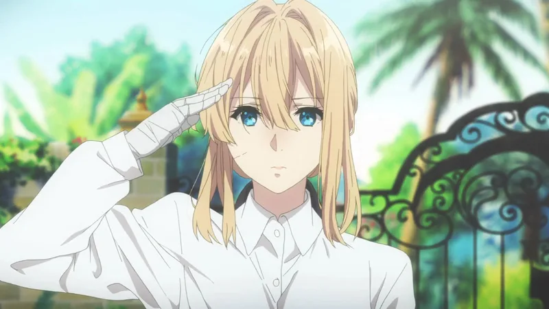 This image features the character Violet Evergarden from the anime series of the same name. 