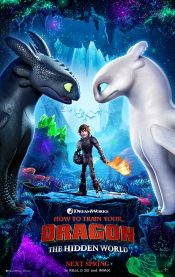 This is the theatrical poster for the 2019 animated film How to Train Your Dragon: The Hidden World.