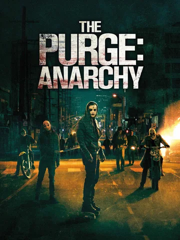 This is the theatrical poster for the 2014 action-horror film The Purge: Anarchy, produced by Blumhouse Productions.