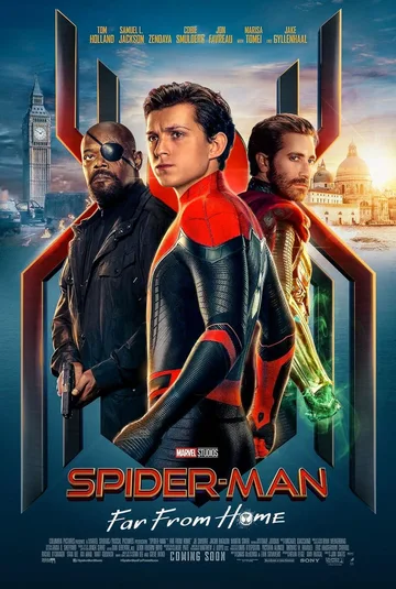 This is the official theatrical poster for the 2019 Marvel Studios film Spider-Man: Far From Home.