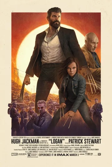 This is the official IMAX poster for the 2017 Marvel superhero film Logan, directed by James Mangold and starring Hugh Jackman.