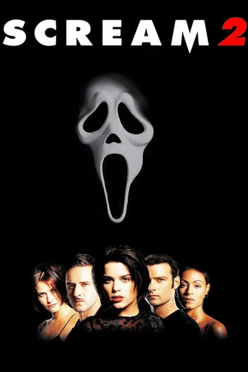This image is the theatrical poster for the 1997 slasher film Scream 2, directed by Wes Craven.