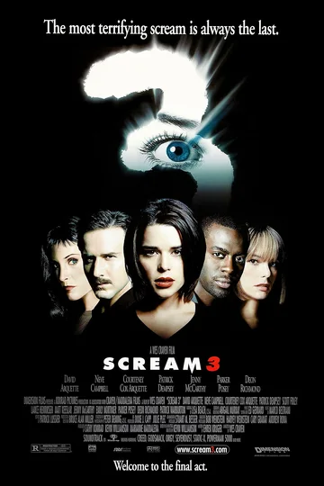 This image is the official theatrical release poster for the 2000 slasher film Scream 3, directed by Wes Craven.