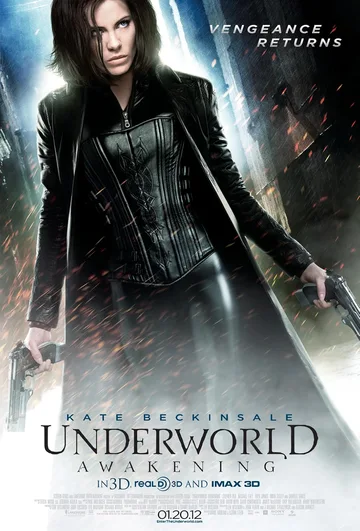 This image features Kate Beckinsale as the vampire warrior Selene in the 2012 action horror film Underworld: Awakening.