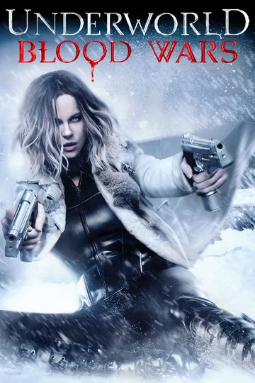 This poster features Kate Beckinsale as the vampire warrior Selene, holding two Beretta 92FS pistols.The image promotes the 2016 action-horror film Underworld: Blood Wars.