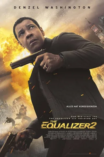 This image shows the theatrical release poster for the 2018 action-thriller film The Equalizer 2, starring Denzel Washington as retired DIA operative Robert McCall.