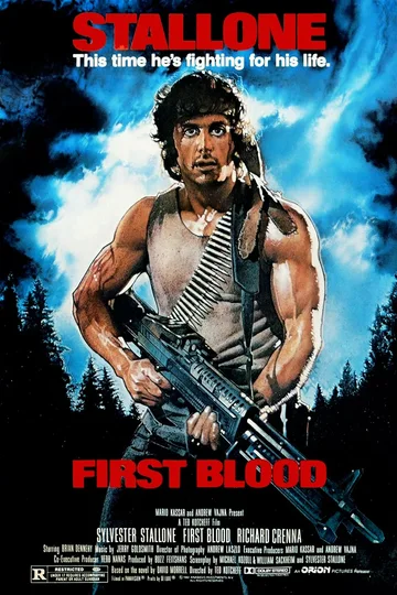 This image shows the original theatrical release poster for the 1982 action thriller film First Blood.