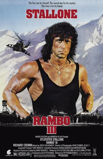 The image shows the official theatrical release poster for the 1988 action film Rambo III, starring Sylvester Stallone