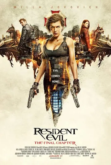 The image displays the theatrical release poster for the 2016 action-horror film Resident Evil: The Final Chapter, directed by Paul W. S. Anderson and starring Milla Jovovich as Alice.