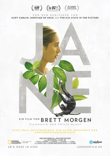 The image shows the official poster for the biographical documentary film Jane (2017), directed by Brett Morgen.
