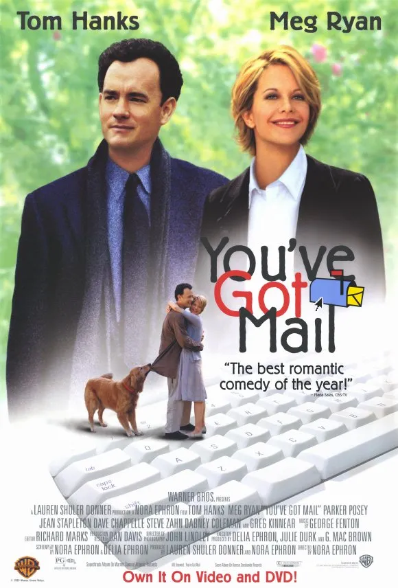 This is the official movie poster for the 1998 romantic comedy film You've Got Mail, featuring lead actors Tom Hanks and Meg Ryan.