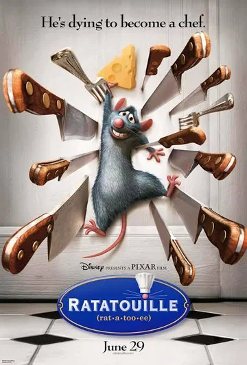 This image is the official theatrical release poster for the 2007 Disney-Pixar animated comedy film Ratatouille.