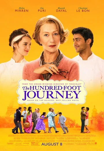 This image shows the official movie poster for the 2014 comedy-drama film The Hundred-Foot Journey.